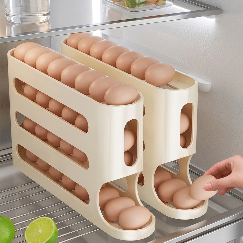 Kitchen Baking Tray Storage - 4-Layer Slide Egg Storage Box, Automatic
