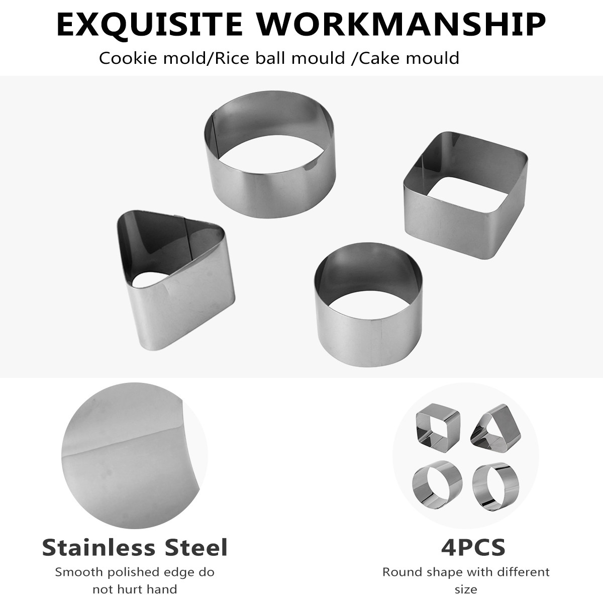 4Pcs Stainless Steel Mousse Ri - Kitchen Accessories For Baking recension och pris