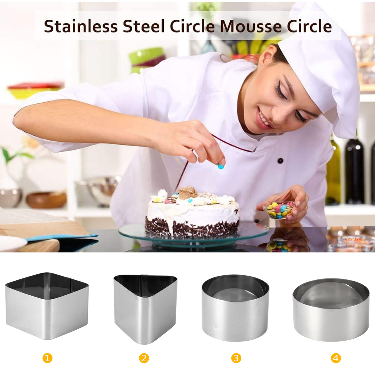 4Pcs Stainless Steel Mousse Ri - Kitchen Accessories For Baking recension och pris