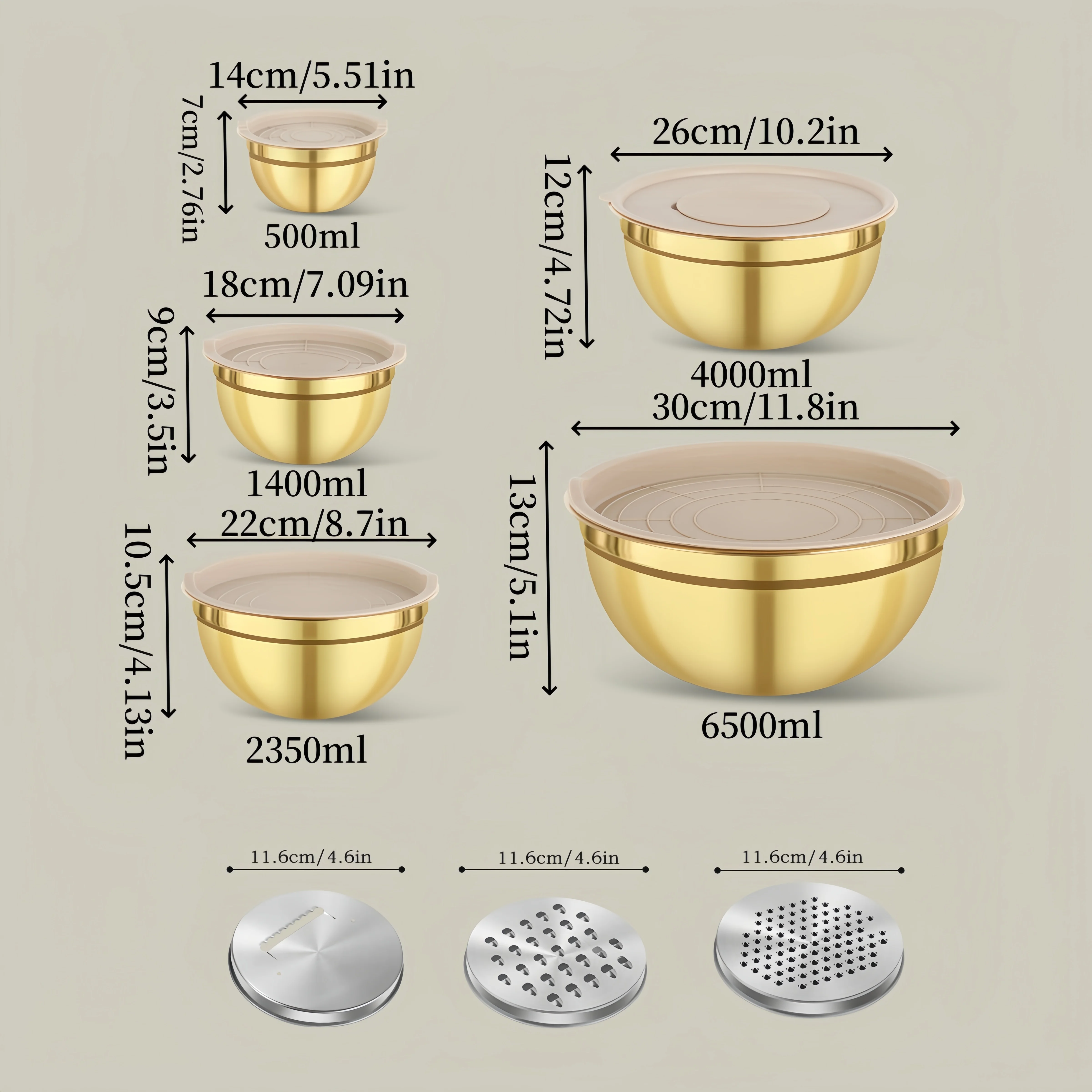 10-Piece Gold Stainless Steel  - Kitchen Baking Bowls recension och pris